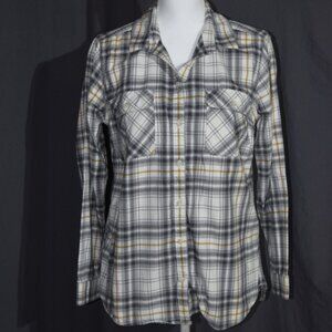 Eddie Bauer Gray & Yellow Plaid Flannel Button-Up Shirt - Women's Size Large